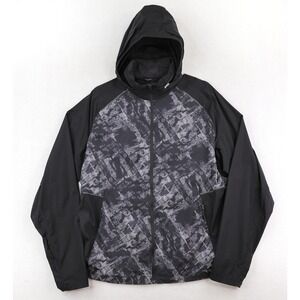 Lululemon Jacket Mens Large Black Print Hooded Full Zip Running Windbreaker